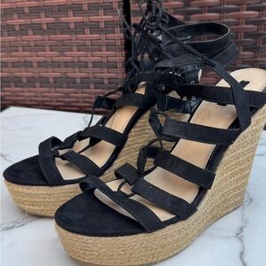 4/$15 Forever 21 Black Wedge Espadrille Sandals